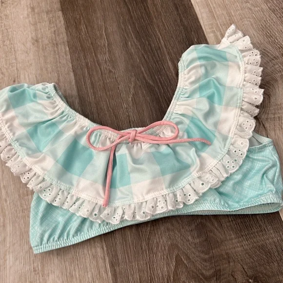 Well Dressed Wolf Go Wildling Turquoise Blue 2 piece Swim Bikini, Girls Sz 7,EUC